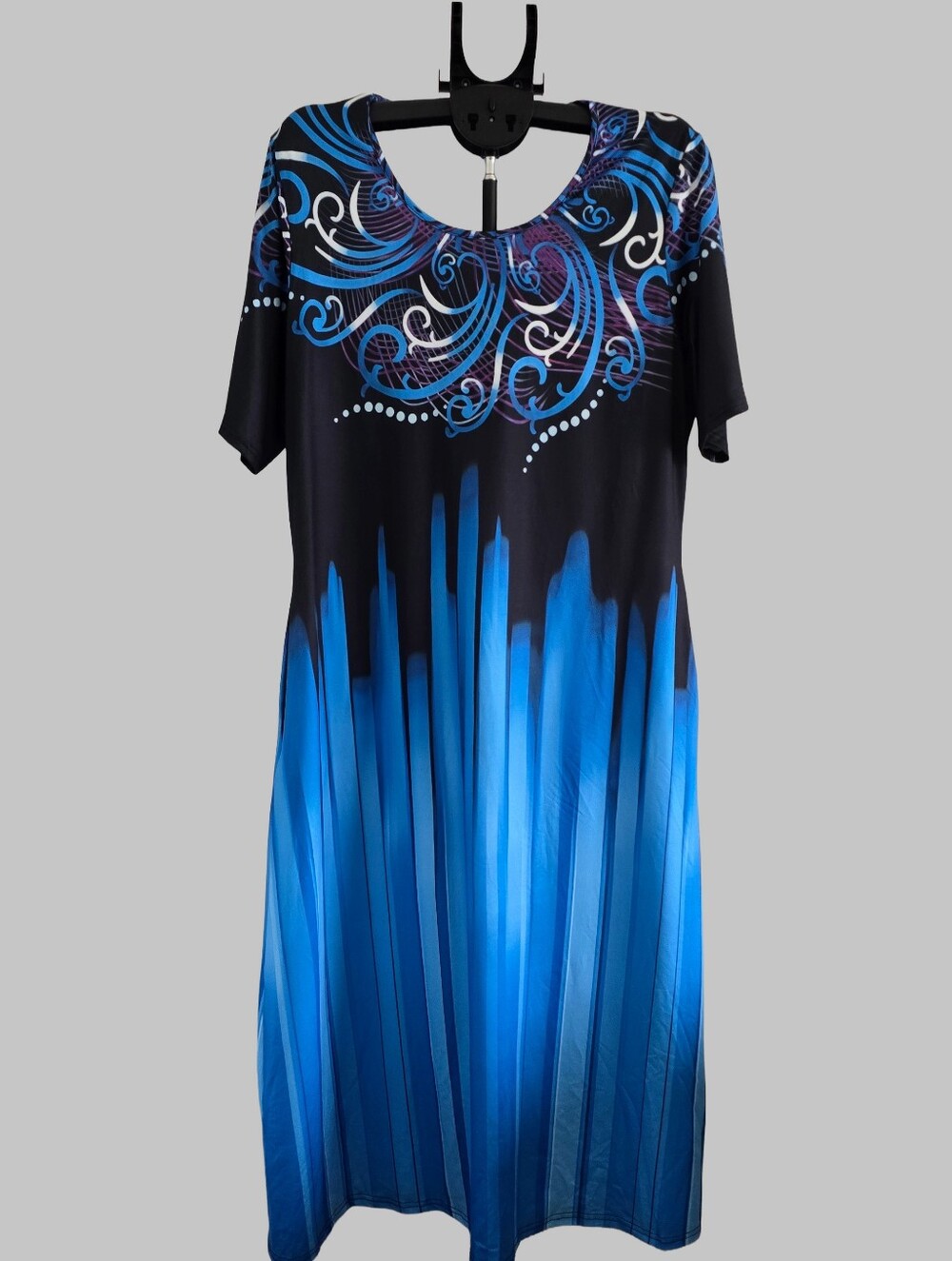 Unbranded 2X Black Royal Blue Abstract Print Maxi Dress